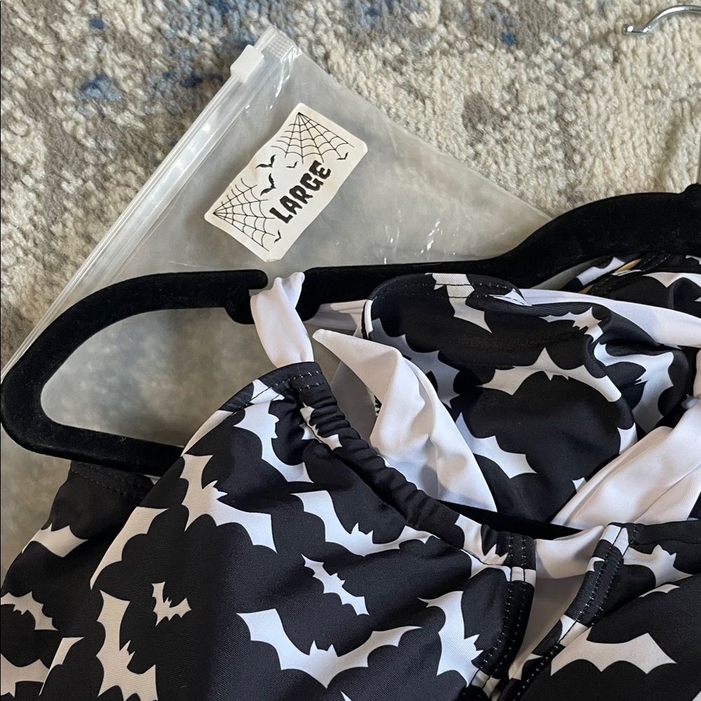 NWOT Womens Black and White Bat Print Swimsuit - Picture 5 of 5